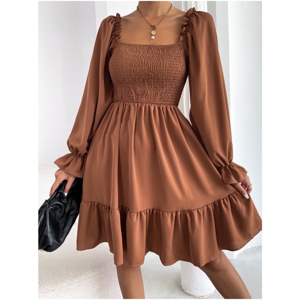 Boho Cream Flounce Ruffle Sleeve Mini Dress Minimalist - Picture 9 of 11